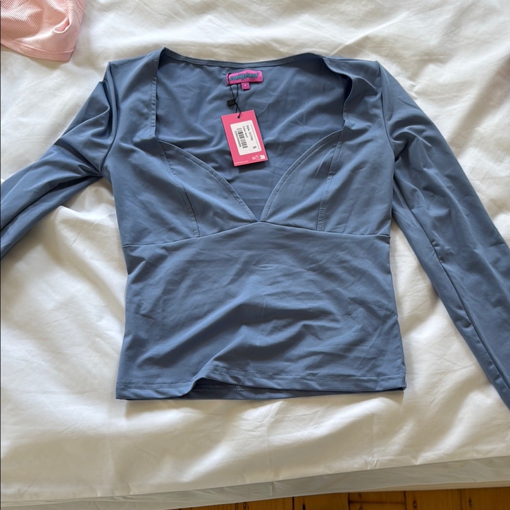 Elegant Blue Long Sleeve Top